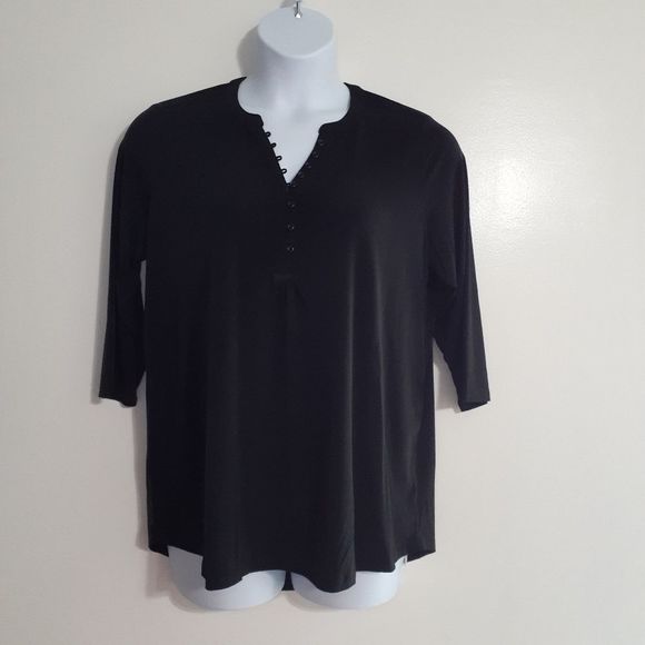 Woman Within Black Swingy 3/4 Sleeve Henley Tunic Top w/Buttons 14/16 NWOT - Picture 14 of 14